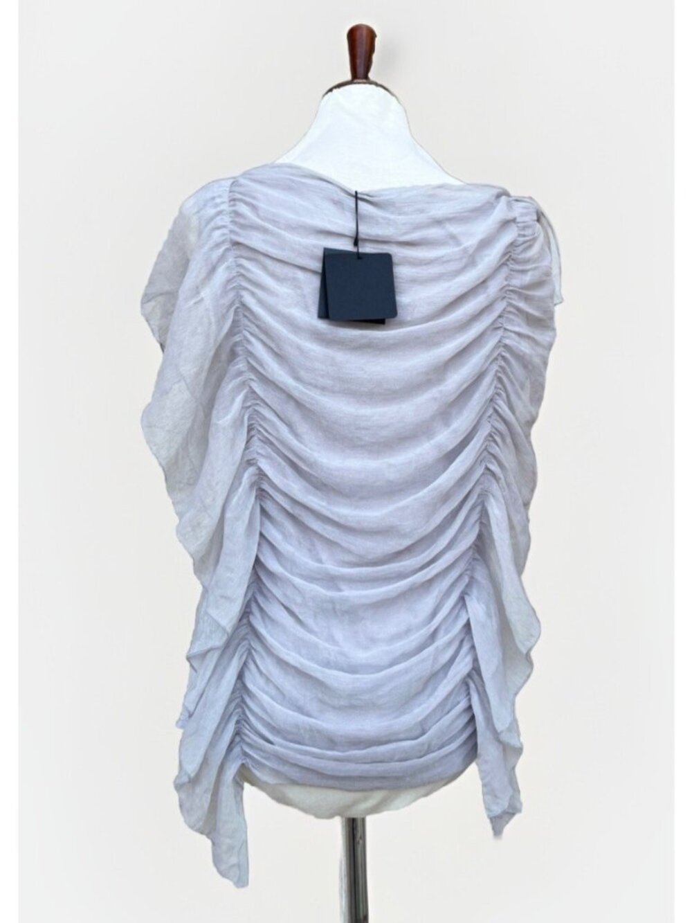 RYU Women's Gray Ruched Sleeveless Draped Top Layered Ruffle Size L NWT - Picture 3 of 7